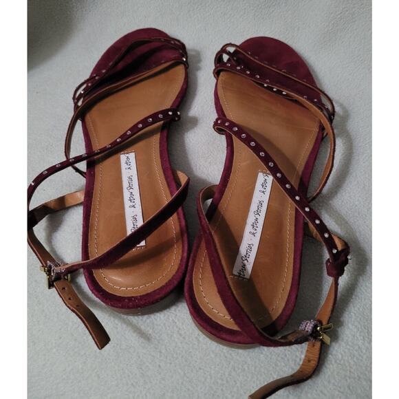 & Other Stories Sz 39 Studded Ankle Strap Sandals Purple Plum Velvet Suede - Picture 6 of 9